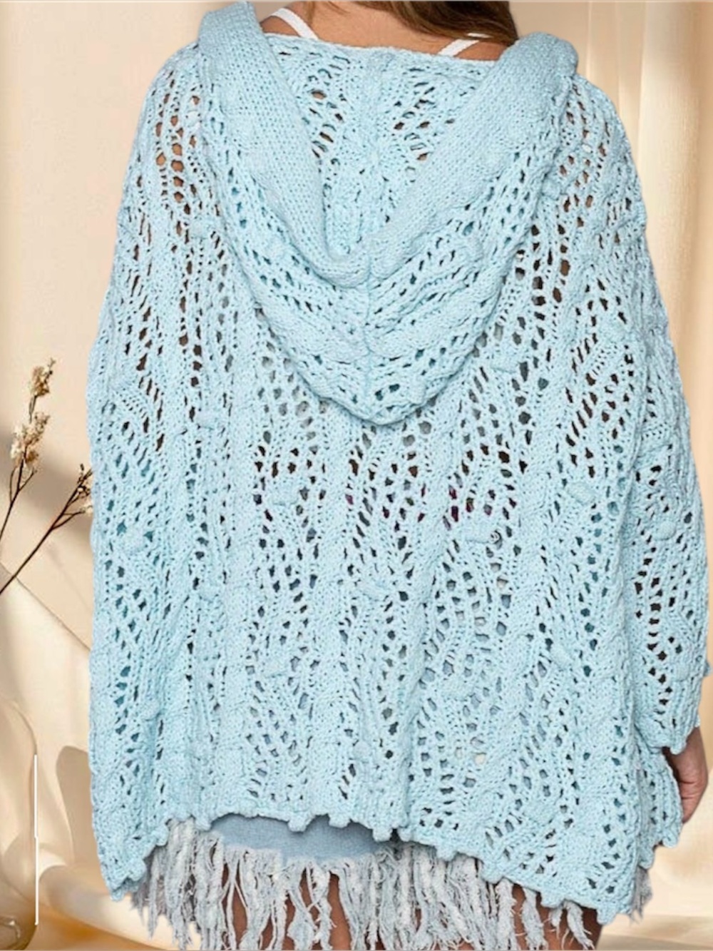 POL Blue Crochet Hoodie Cardigan Sweater Top - Picture 4 of 5